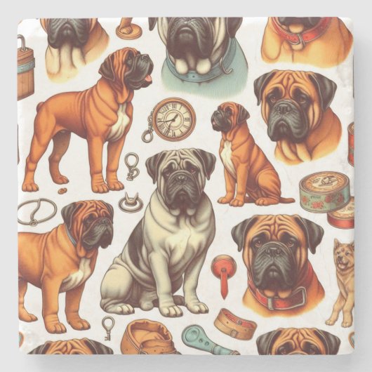 Retro Bullmastiff naadloos Stenen Onderzetter (Voorkant)