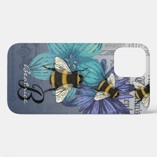 Retro Bumble Bee floral monogram Case-Mate iPhone Case (Achterkant (horizontaal))