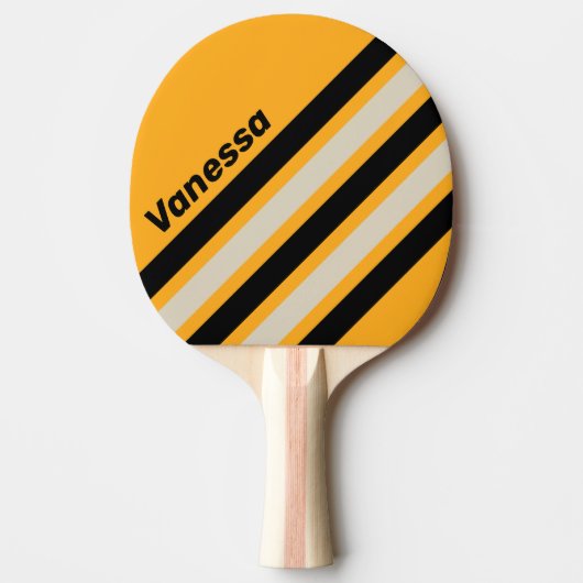 Retro Bumblebee Buzz Schuin Strepen met Naam Tafeltennisbatje (Voorkant)