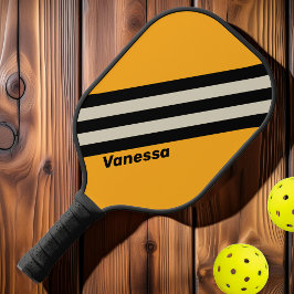 Retro Bumblebee Buzz Strepen met Naam Pickleball Paddle