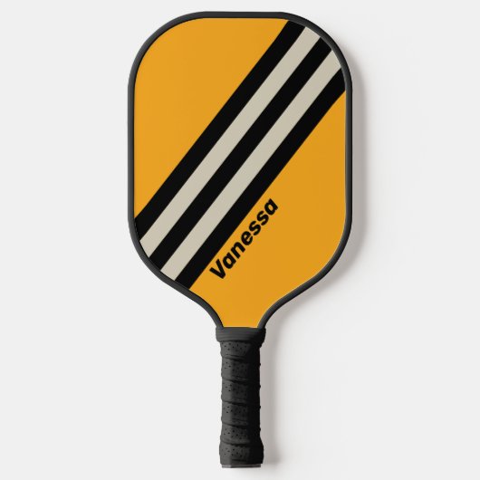 Retro Bumblebee Buzz Stripes met naam Pickleball Paddle (Voorkant)