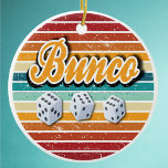 Retro  Bunco Dice Keramisch Ornament<br><div class="desc">Blijf de dop draaien! Retro kleuren met drie Bunco dice. Ideaal voor Bunco-spelers die graag het spel spelen! Geweldige prijs of cadeau voor cadeauruil voor feestdagen.</div>