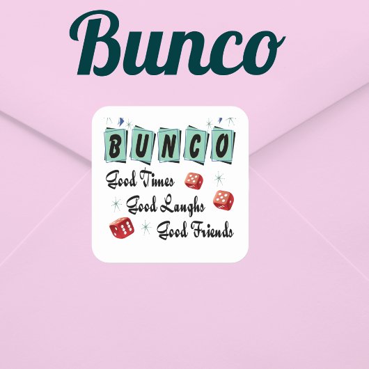 Retro Bunco Party Envelope Seal Vierkante Sticker