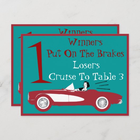 Retro Bunco Red Convertible Table Card #1 Briefkaart (Voorkant / Achterkant)