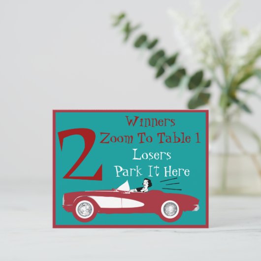 Retro Bunco Red Convertible Table Card #2 Briefkaart (Staand voorkant)