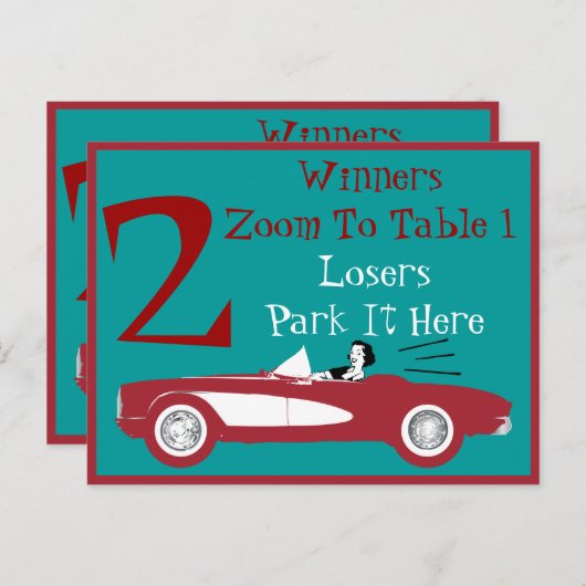 Retro Bunco Red Convertible Table Card #2 Briefkaart (Voorkant / Achterkant)
