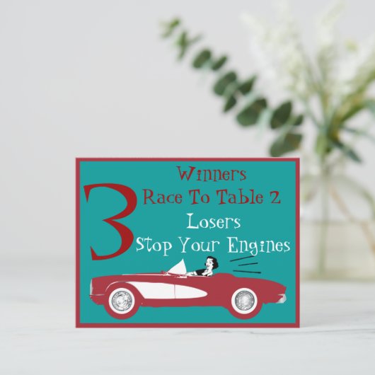 Retro Bunco Red Convertible Table Card #3 Briefkaart (Staand voorkant)