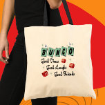 Retro Bunco Tote Bag<br><div class="desc">Retro Bunco met rode dop. Het ontwerp omvat de retro kleuren van 50's. Goede vrienden,  goede tijden en goede lachen maken een grote prijs of cadeau.</div>