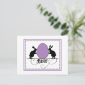 Retro Bunnies en Paarse paaseieren Silhouette Briefkaart (Staand voorkant)