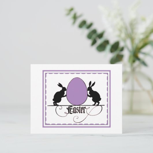 Retro Bunnies en Paarse paaseieren Silhouette Briefkaart (Staand voorkant)