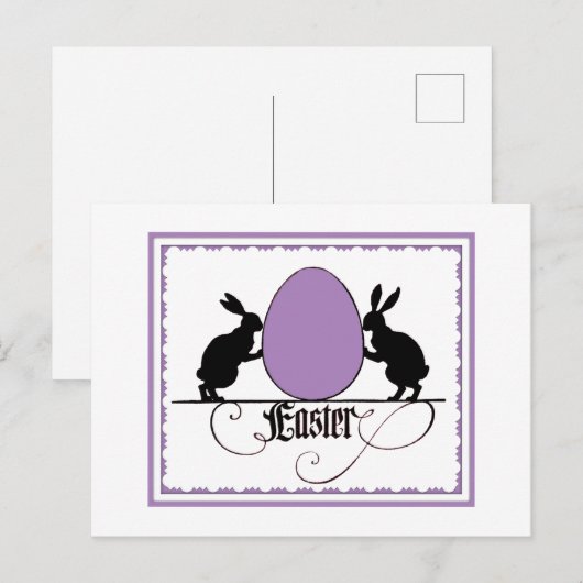 Retro Bunnies en Paarse paaseieren Silhouette Briefkaart (Voorkant / Achterkant)