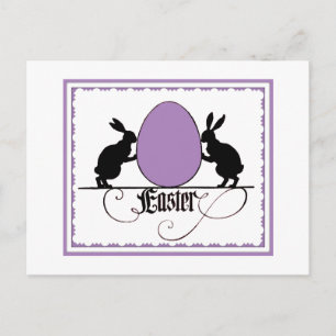 Retro Bunnies en Paarse paaseieren Silhouette Briefkaart