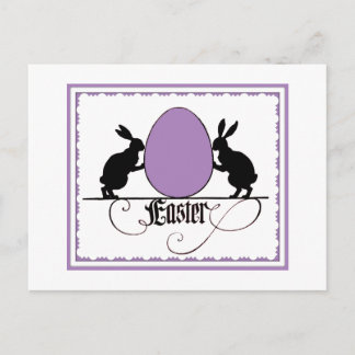 Retro Bunnies en Paarse paaseieren Silhouette Briefkaart