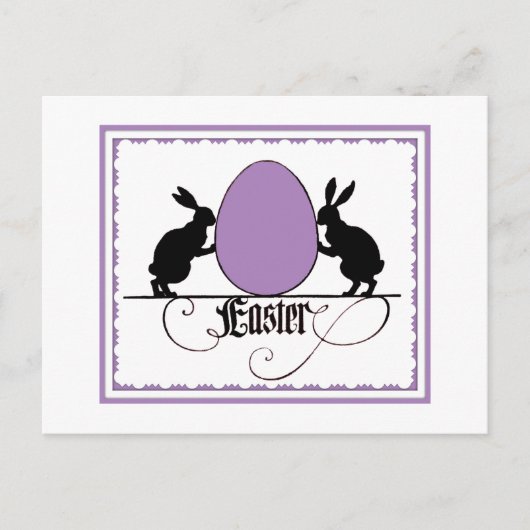 Retro Bunnies en Paarse paaseieren Silhouette Briefkaart (Voorkant)