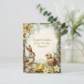  🐇Retro Bunny & Chicks Delight Feestdagenkaart (Staand voorkant)