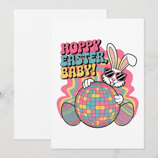 Retro Bunny Hoppy Pasen Feestdagenkaart (Voorkant / Achterkant)