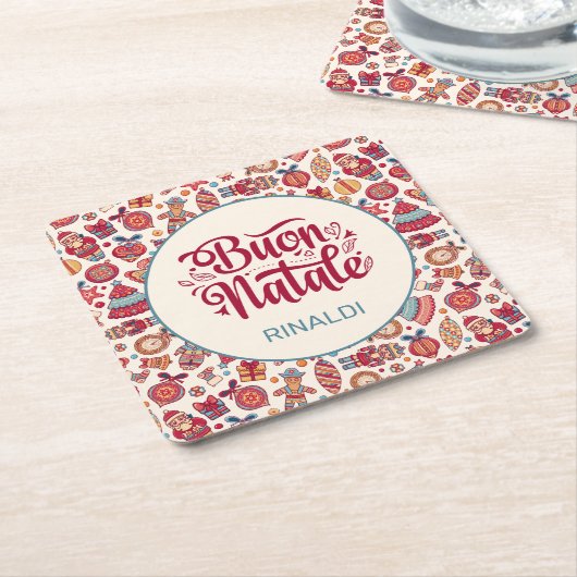 Retro Buon Natale Persoonlijk Kartonnen Onderzetters (Schuin)