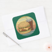 Retro burger and cola. vierkante sticker (Envelop)