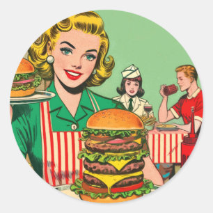 Retro Burger Comics Ronde Sticker