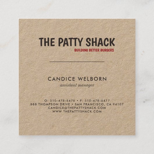 Retro Burger Kraft Visitekaartje (Achterkant)