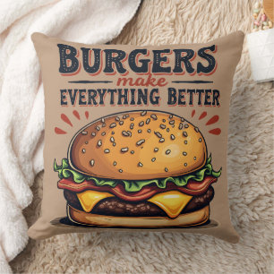 Retro Burger Lover  Typografie Food Art Kussen