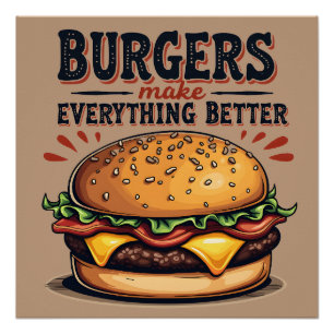 Retro Burger Lover  Typografie Food Art Perfect Poster