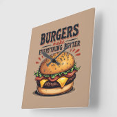 Retro Burger Lover  Typografie Food Art Vierkante Klok (Hoek)