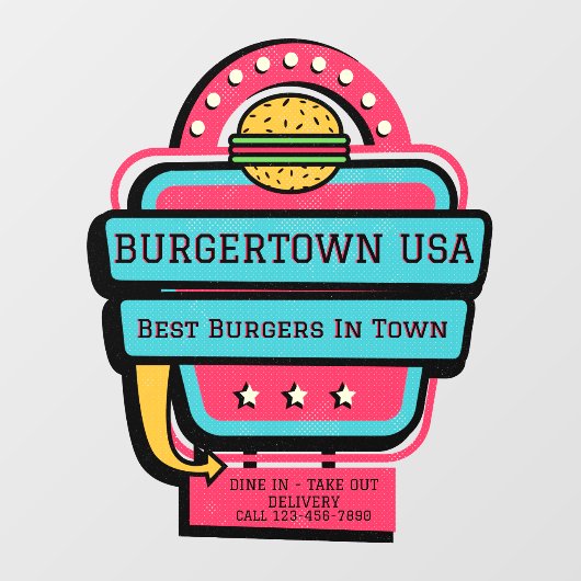 Retro Burger Restaurant Front aanpassen Raamsticker (Vel)