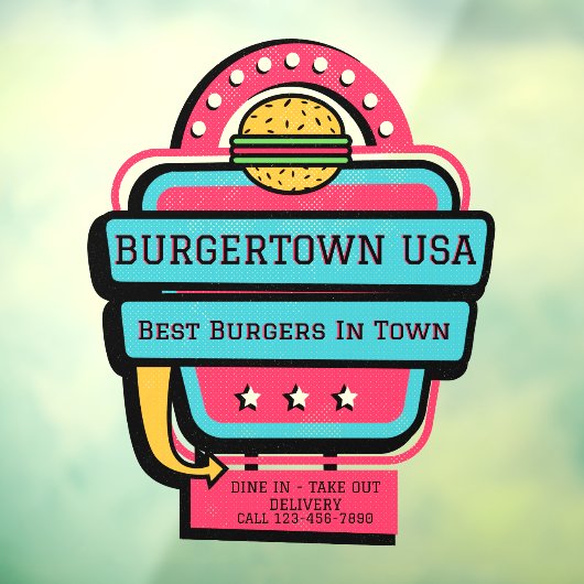 Retro Burger Restaurant Front aanpassen Raamsticker (Vel 3)