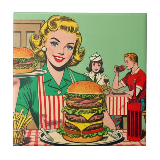 Retro Burger Strips Tegeltje (Voorkant)