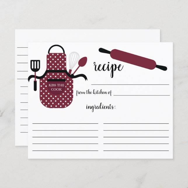 Retro Burgundy Apron Kitchen Tools Recipcard (Voorkant / Achterkant)