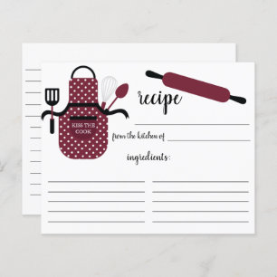 Retro Burgundy Apron Kitchen Tools Recipcard