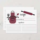 Retro Burgundy Apron Kitchen Tools Recipcard Briefkaart (Voorkant / Achterkant)