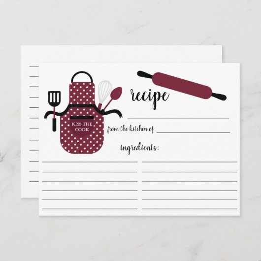 Retro Burgundy Apron Kitchen Tools Recipcard Briefkaart (Voorkant / Achterkant)