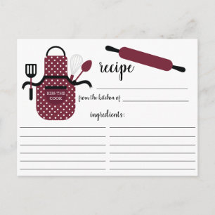 Retro Burgundy Apron Kitchen Tools Recipcard Briefkaart