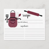 Retro Burgundy Apron Kitchen Tools Recipcard Briefkaart (Voorkant)