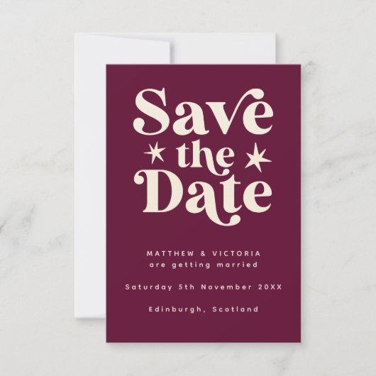 Retro Burgundy Boho Simple Save the Date Card (Voorkant)