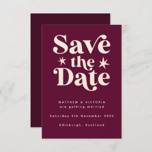 Retro Burgundy Boho Simple Save the Date Card