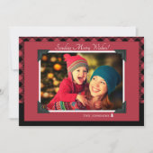 Retro Burgundy Buffalo: kerstfoto Feestdagenkaart (Voorkant)