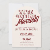 Retro Burgundy Funky Bold Arched Unique Wedding Kaart (Voorkant)