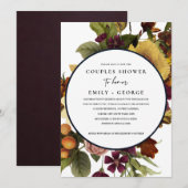  RETRO BURGUNDY GEEL FLORAL COUPLE SHOWER KAART (Voorkant / Achterkant)