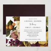  RETRO BURGUNDY GEEL FLORAL COUPLE SHOWER KAART (Voorkant / Achterkant)