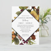  RETRO BURGUNDY GEEL FLORAL COUPLE SHOWER KAART (Staand voorkant)