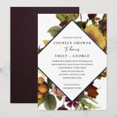  RETRO BURGUNDY GEEL FLORAL COUPLE SHOWER KAART (Voorkant / Achterkant)