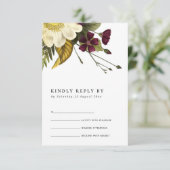 RETRO BURGUNDY GEEL FLORAL WEDDING RSVP (Staand voorkant)