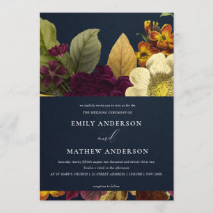  RETRO BURGUNDY GEEL VLOEDBUNCH WEDING KAART