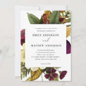 RETRO BURGUNDY GEEL VLOEDBUNCH WEDING KAART (Voorkant)