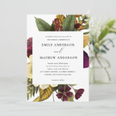  RETRO BURGUNDY GEEL VLOEDBUNCH WEDING KAART (Staand voorkant)