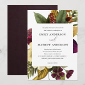  RETRO BURGUNDY GEEL VLOEDBUNCH WEDING KAART (Voorkant / Achterkant)