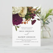 RETRO BURGUNDY GEEL VLOEDBUNCH WEDING KAART (Staand voorkant)